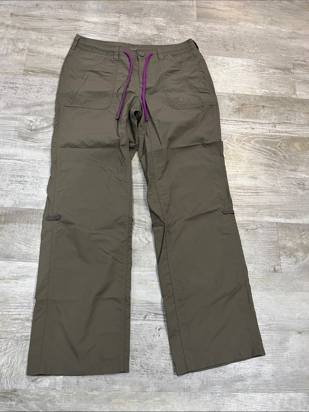 The North Face Olive Cargo Pants with Purple Drawcord